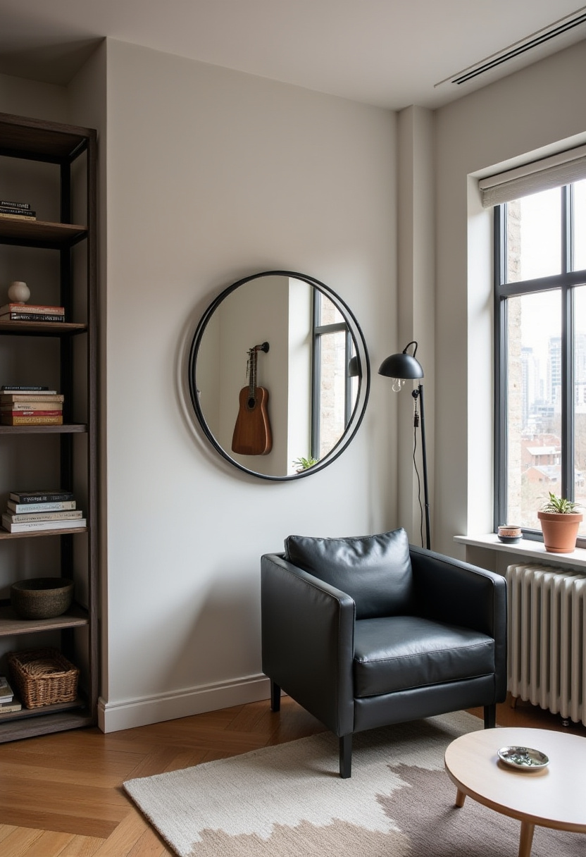 Looking for cozy room inspiration with a creative twist? This inviting corner features a black armchair, a round mirror that beautifully reflects a guitar, tall sunlit windows, and shelves filled with books and greenery—perfect for lovers of warm, artistic spaces. A great fit for moody interior design, reading nook ideas, or boho-modern decor lovers. Save this pin to spark your next home makeover!
#CozyRoomDecor #ReadingNookInspo #BohoModernStyle #InteriorDesignIdeas #CreativeHomeVibes #GuitarDecor #MoodyInteriors #BookLoverSpace #PinterestHomeDecor
