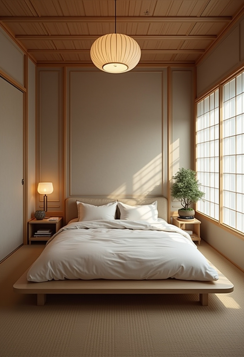 11. Discover the serene beauty of a minimalist Japanese bedroom that perfectly balances simplicity and tranquility. Featuring a low wooden bed, soft white bedding, and warm lighting, this space is enhanced by traditional Shoji screens and a calming bonsai tree—ideal for fans of Japanese interior design, Zen-inspired bedrooms, and minimalist home decor. Create your own peaceful retreat by saving this pin or sharing it with someone who loves clean, calming spaces!
#minimalistbedroom #japanesedesign #zenbedroom #shojscreens #bonsaitree #cozyminimalism #bedroominspo #pinteresthomedecor