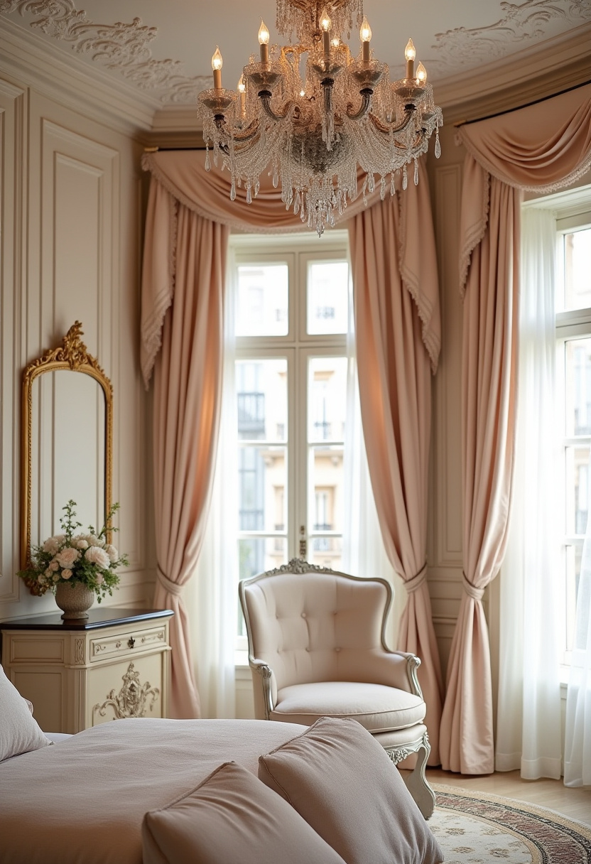 12. Transform your space with this elegant bedroom featuring luxurious decor and a stunning crystal chandelier that instantly elevates any room. Soft pink drapes and a plush white armchair create a cozy yet sophisticated vibe, perfect for those who love classic interior design and cozy bedroom ideas. Discover how these chic accents can bring warmth and style to your home today. Save this for your next home makeover inspiration!
#ElegantBedroom #LuxuryDecor #BedroomInspo #ChandelierDesign #CozyBedroom #InteriorDesignIdeas #HomeDecorInspiration