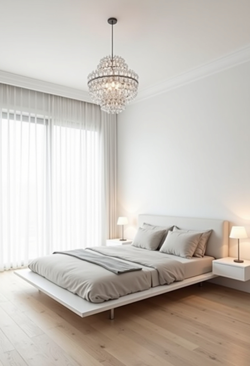 2. Breathe serenity into your space with this minimalist bedroom that blends comfort and calm. The low white bed, soft gray bedding, and sheer curtains create an airy vibe, perfect for lovers of modern bedroom design and scandinavian style interiors. Accented by sleek side tables and a sparkling crystal chandelier, this look is ideal for those seeking simple bedroom ideas with a touch of elegance. Save this minimalist inspiration for your next bedroom makeover or share it with someone who loves clean, peaceful spaces!
#minimalistbedroom #bedroomdecorideas #scandinavianinterior #modernbedroom #simplehomedecor #neutraldecor #minimalstyle #pinteresthome