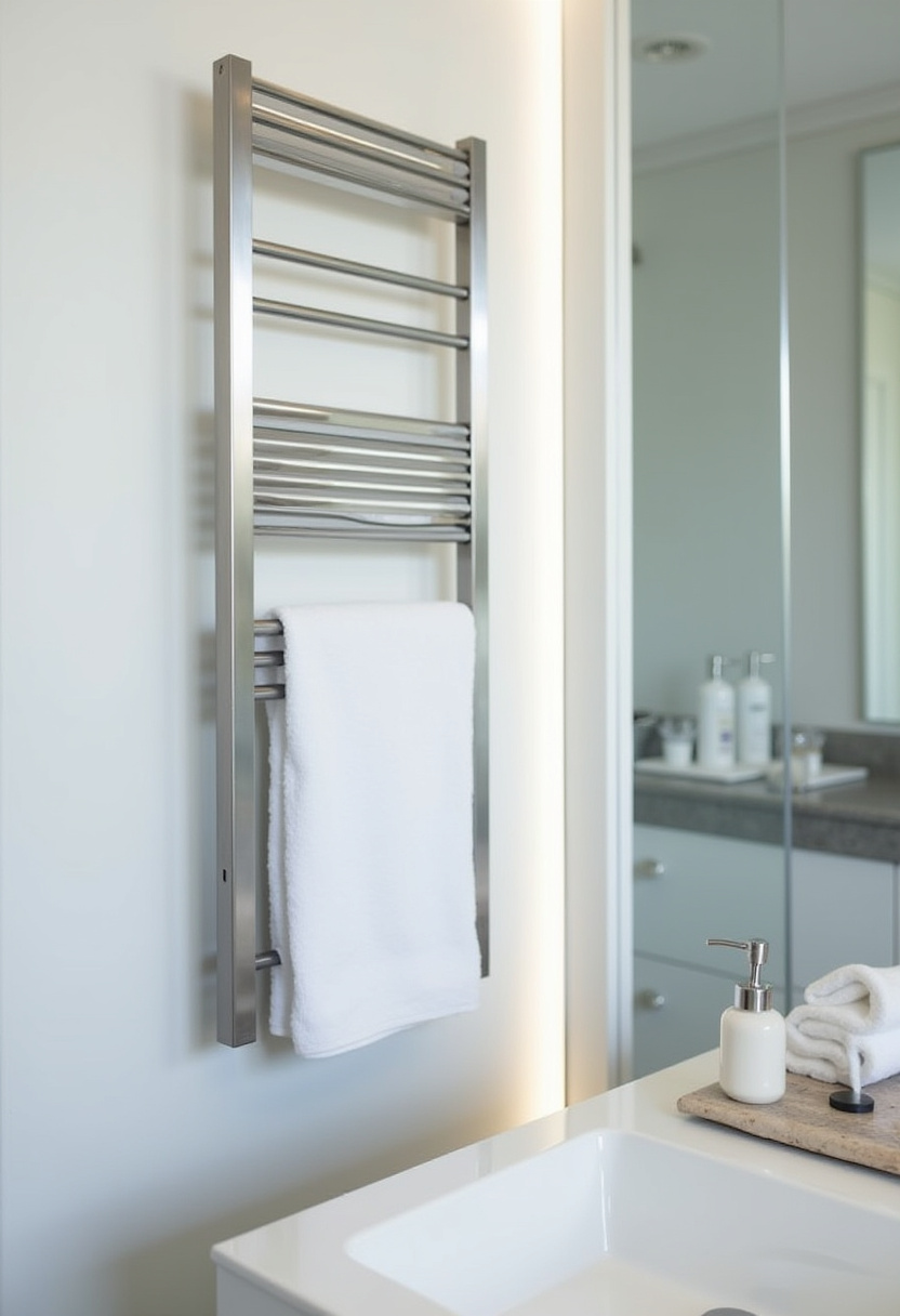 Simple yet elegant, this modern bathroom features a metal towel rack, countertop towel display, and a clean white palette for a fresh finish.
#ModernBathroomIdeas #SimpleBathroomStyle #WhiteBathroom #TowelDisplay #FunctionalDecor
