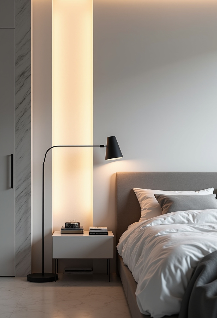 Create a peaceful retreat with this serene bedroom featuring warm lighting and a cozy bed dressed in crisp white linens and a soft gray throw. The hanging pendant lamps add a gentle glow, perfectly complementing the minimalistic decor for a clean, calming atmosphere. Perfect inspiration for lovers of modern minimalist bedrooms and cozy home design. Pin this look to save your next bedroom makeover ideas!
#SereneBedroom #MinimalistDecor #CozyBedroom #WarmLighting #ModernInteriors #BedroomInspo #PinterestHomeDecor