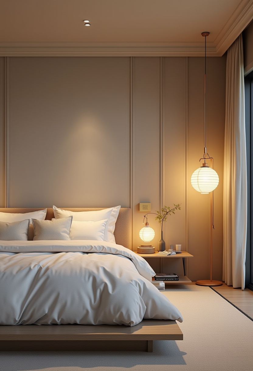 Create a serene sanctuary with this cozy bedroom featuring a large bed dressed in fluffy white linens and soft pillows. Warm lighting from hanging lamps casts a gentle glow, enhancing the inviting and peaceful ambiance—perfect for fans of cozy bedroom ideas and tranquil interiors. Pin this peaceful retreat to inspire your next bedroom makeover!
#SereneBedroom #CozyInteriors #WarmLighting #BedroomInspo #PeacefulSpaces #HomeDecorIdeas #PinterestHomeDecor