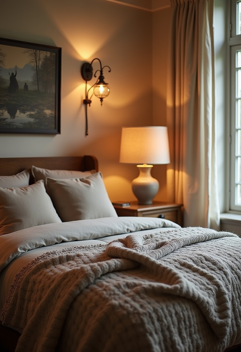 Wrap yourself in comfort with this cozy bedroom featuring a plush bed, layered blankets, and soft pillows that invite total relaxation. Warm lighting from a bedside lamp and wall sconce sets a peaceful, serene ambiance—perfect for lovers of cozy home decor and calming bedroom aesthetics. This look blends comfort and simplicity effortlessly. Save this pin to inspire your next dreamy bedroom retreat!
#CozyBedroom #LayeredBedding #WarmLighting #SereneSpaces #BedroomInspo #RelaxingDecor #PinterestHomeVibes