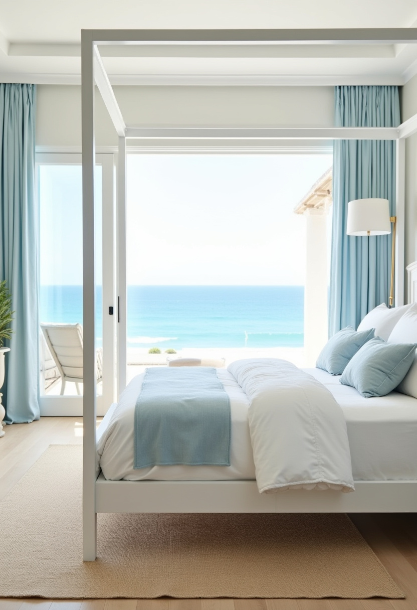 Wake up to serenity in this bright, airy bedroom featuring crisp white and soothing blue decor paired with a plush bed. The stunning ocean view through sliding glass doors brings calmness and relaxation right into your space, perfect for beach-inspired bedroom ideas. If you’re dreaming of a peaceful retreat with coastal vibes, save this refreshing design for your next home update!
#CoastalBedroom #OceanView #BrightBedroom #RelaxingSpaces #BeachHouseDecor