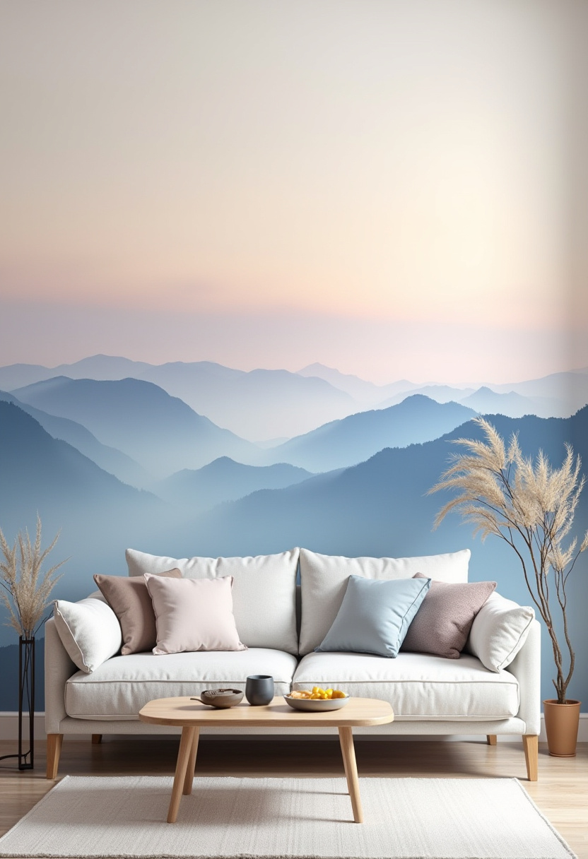 Create a cozy and airy living room with a crisp white sofa adorned with soft pastel pillows, complemented by a warm wooden coffee table. The serene mountain mural and delicate pampas grass bring natural tranquility and a breezy vibe, perfect for fans of cozy home decor, boho interiors, and nature-inspired spaces. Want to refresh your space with calming, stylish touches? Save this pin and start your serene living room transformation today!
#CozyLivingRoom #BohoDecor #MountainMural #PampasGrass #HomeDecorIdeas #TranquilSpaces #InteriorInspo