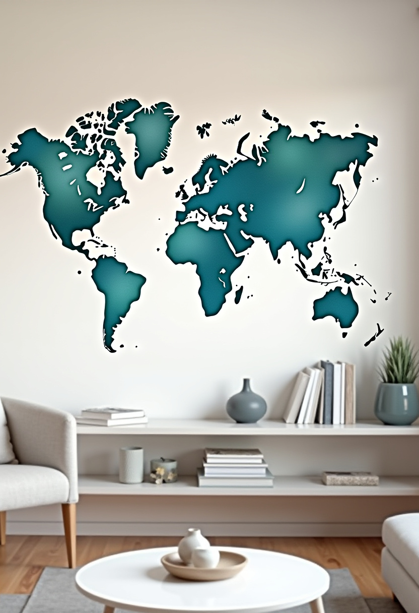 Add a stylish, modern touch to your living room with teal world map wall art beautifully displayed above crisp white shelves. The minimalist decor—featuring books, elegant vases, and a small plant—creates a calm and inviting ambiance perfect for lovers of modern home decor, minimalist interiors, and travel-inspired design. Want to refresh your space with effortless style? Save this pin and start your chic makeover today!
#ModernLivingRoom #MinimalistDecor #WorldMapArt #HomeDecorIdeas #TravelInspired #StylishInteriors #CalmSpaces