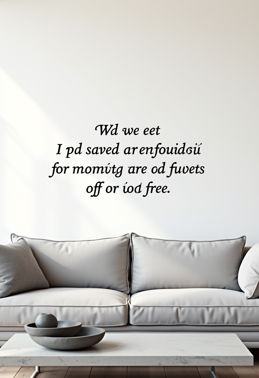 Create a calm and contemporary living room with a modern beige sofa set against a white wall featuring artistic jumbled text. The minimalist coffee table with two dark grey bowls adds subtle sophistication and balance to the space. Perfect for fans of minimalist home decor, modern interiors, and artistic wall design. Inspired to bring calm style into your home? Save this pin and start your sleek, modern makeover today!
#MinimalistLivingRoom #ModernDecor #ContemporaryStyle #ArtisticWall #HomeDecorIdeas #CalmInteriors #MinimalistVibes