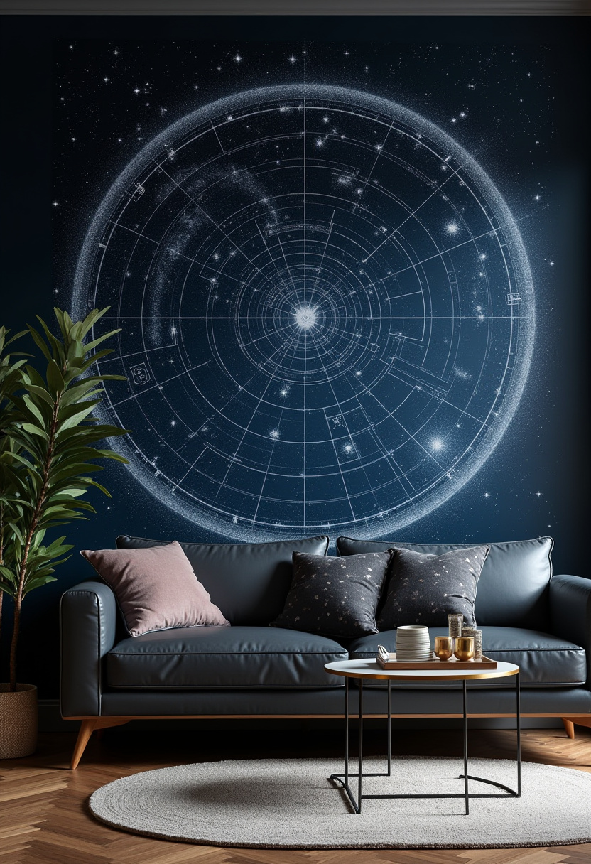 Bring cozy charm and celestial vibes to your living room with a deep dark blue sofa layered with plush cushions. The round coffee table and small plant add warmth and life, while the stunning star map mural creates a dreamy, cosmic ambiance. Perfect for lovers of cozy home decor, celestial interiors, and unique wall art. Ready to star-gaze from your sofa? Save this pin and start your cozy celestial makeover today!
#CozyLivingRoom #CelestialDecor #StarMapMural #HomeDecorIdeas #CosmicVibes #LivingRoomInspo #UniqueInteriors
