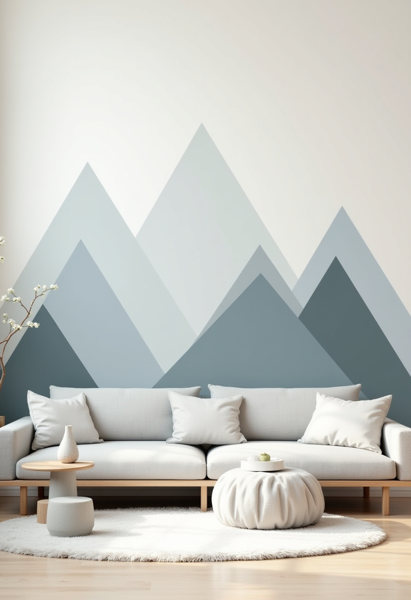 Create a serene sanctuary with this living room featuring a crisp white sofa dressed in plush cushions and complemented by a soft ottoman. The geometric mountain mural in calming blues and grays adds a modern, tranquil touch—perfect for fans of minimalist home decor, mountain-inspired interiors, and calm color palettes. Ready to bring peaceful vibes into your space? Save this pin and start your cozy living room transformation today!
#SereneLivingRoom #MinimalistDecor #MountainMural #CalmInteriors #HomeDecorIdeas #CozySpaces #ModernLiving