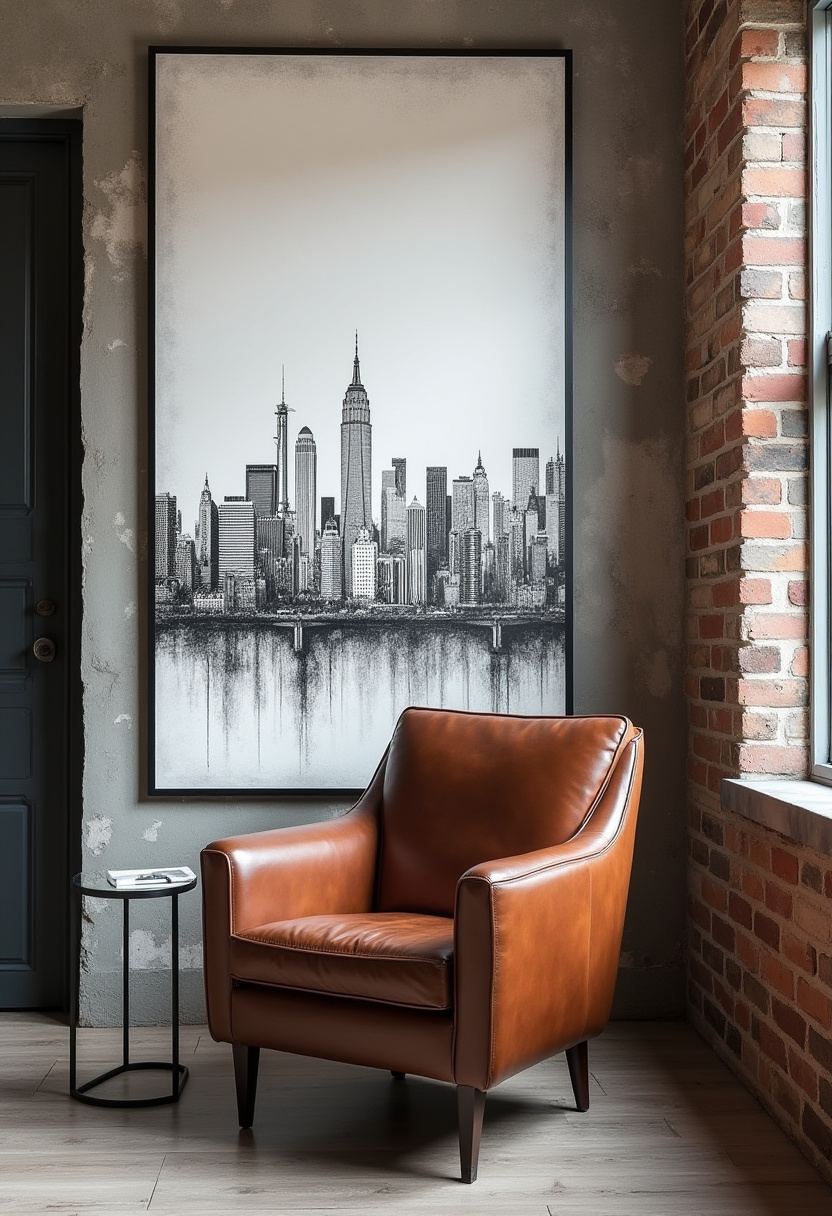 Elevate your cozy space with a timeless brown leather armchair paired perfectly with a sleek black side table. The striking black-and-white cityscape artwork on the exposed brick wall adds an urban, sophisticated touch to this inviting corner. If you're hunting for urban living room decor or industrial style interiors, this blend of warm leather and bold art is a must-try. Love this look? Save it now and start creating your own cozy city retreat!
#UrbanLivingRoom #IndustrialStyle #CozyCorners #LeatherArmchair #CityscapeArt #BrickWallDecor