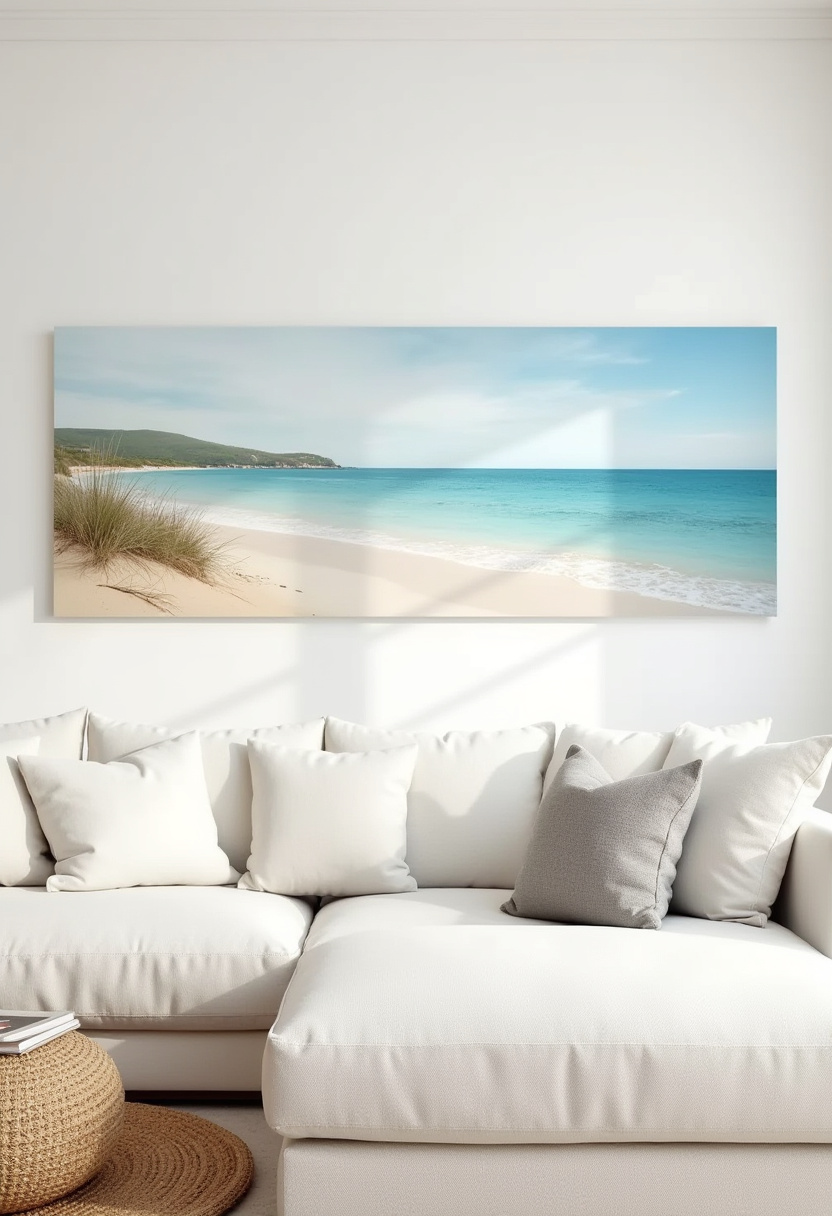 Create a serene coastal retreat with this living room featuring a crisp white sofa layered with plush cushions, perfectly facing a stunning beach landscape painting. This calming setup brings the soothing vibes of the ocean indoors, ideal for anyone seeking coastal living room ideas or beach-inspired home decor. Want to infuse your space with peaceful, coastal charm? Save this pin and start your tranquil makeover today!
#CoastalLivingRoom #BeachDecor #SereneSpaces #HomeDecorIdeas #CoastalVibes #LivingRoomInspo