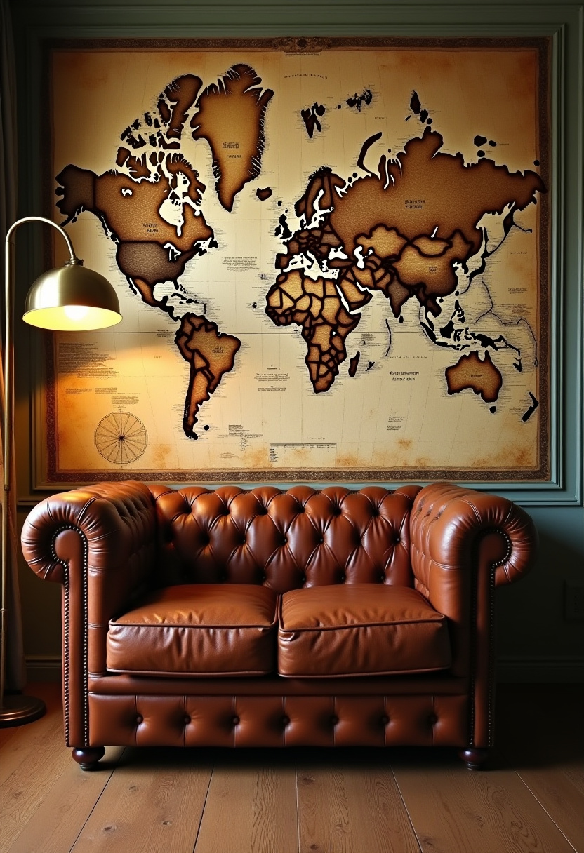 Step into luxury with this stunning brown leather couch set against a vintage world map mural, perfect for adding character and warmth to your living space. The soft glow from the standing lamp enhances the cozy, inviting atmosphere—ideal for fans of luxury living room decor, vintage wall art, and warm ambient lighting. Ready to create a stylish, worldly retreat? Save this pin and start designing your cozy haven today!
#LuxuryLivingRoom #VintageWallArt #LeatherCouch #CozyInteriors #AmbientLighting #HomeDecorIdeas