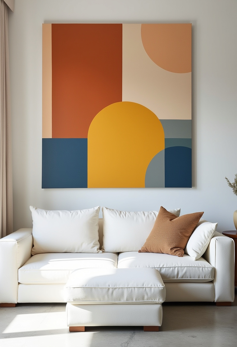 Refresh your space with this modern living room featuring a cream-colored sofa accented by a rich brown pillow for subtle warmth. The large abstract painting above, filled with geometric shapes in warm tones, adds a perfect contemporary touch. Ideal for lovers of modern home decor, abstract art, and cozy living spaces, this look blends comfort and style effortlessly. Inspired to update your room? Save this pin and start your cozy modern makeover today!
#ModernLivingRoom #AbstractArt #CozyInteriors #HomeDecorIdeas #ContemporaryDesign #LivingRoomInspo