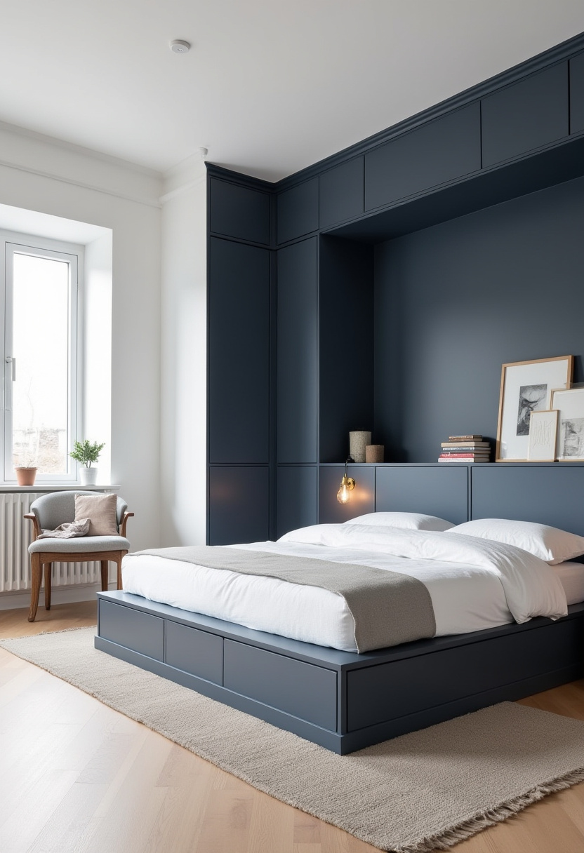 navy blue tones bedroom 17