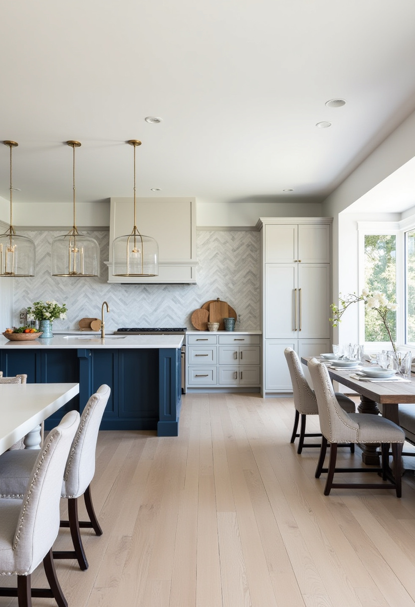 Craving a kitchen that’s both timeless and stylish? This elegant space features light wooden floors, crisp white cabinetry, and a bold navy island that adds the perfect pop of color. Pendant lights provide a modern touch, while a nearby dining table by a large window fills the room with beautiful natural light. Save this sophisticated kitchen look for your dream home mood board!
#ElegantKitchen #NavyKitchenIsland #WhiteCabinetry #NaturalLightInteriors #ModernTraditionalStyle #KitchenDesignInspo #TimelessHomeDecor