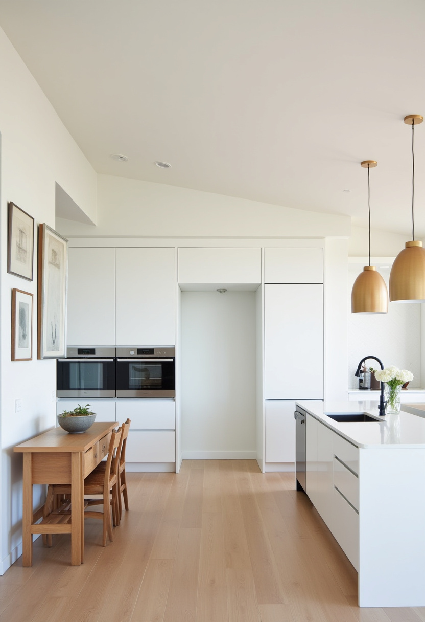 Love sleek and simple design? This modern kitchen features crisp white cabinets, light wood flooring, and minimalist decor that keeps the space feeling fresh and airy. Two pendant lights hang over a functional island with a bold black faucet, blending style and simplicity perfectly. Save this cozy, clean look for your dream kitchen board!
#ModernKitchen #MinimalistDecor #WhiteCabinets #LightWoodFloors #BlackFaucetStyle #CleanKitchenDesign #KitchenInspo