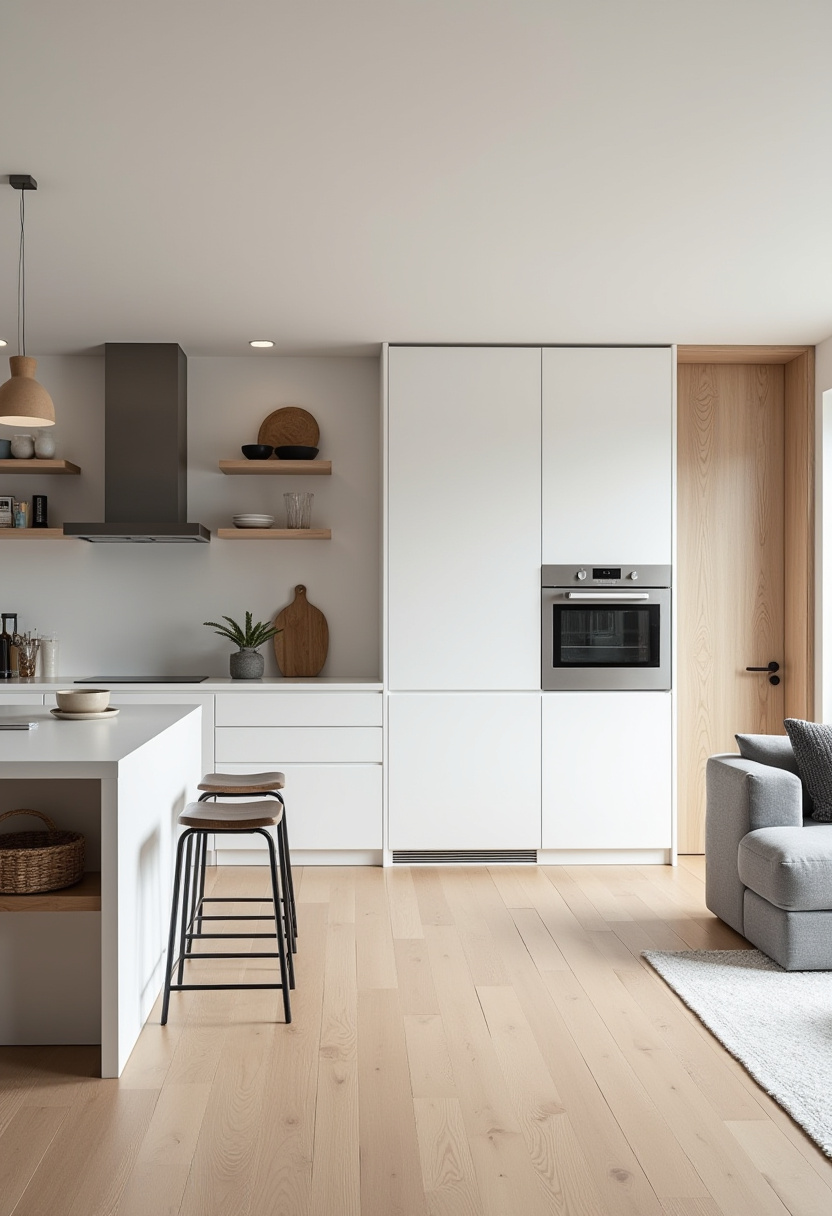 Dreaming of a clean, modern kitchen with timeless appeal? This bright space features crisp white cabinets, sleek appliances, and light wood flooring, while a minimalist island with stools brings just the right amount of cozy charm. Perfect for lovers of modern kitchen design, minimal decor, and light, airy interiors. Pin it now for your kitchen renovation mood board!
#ModernKitchen #WhiteKitchenInspo #MinimalistHome #KitchenIslandIdeas #LightWoodFloors #SleekKitchenDesign #InteriorInspiration