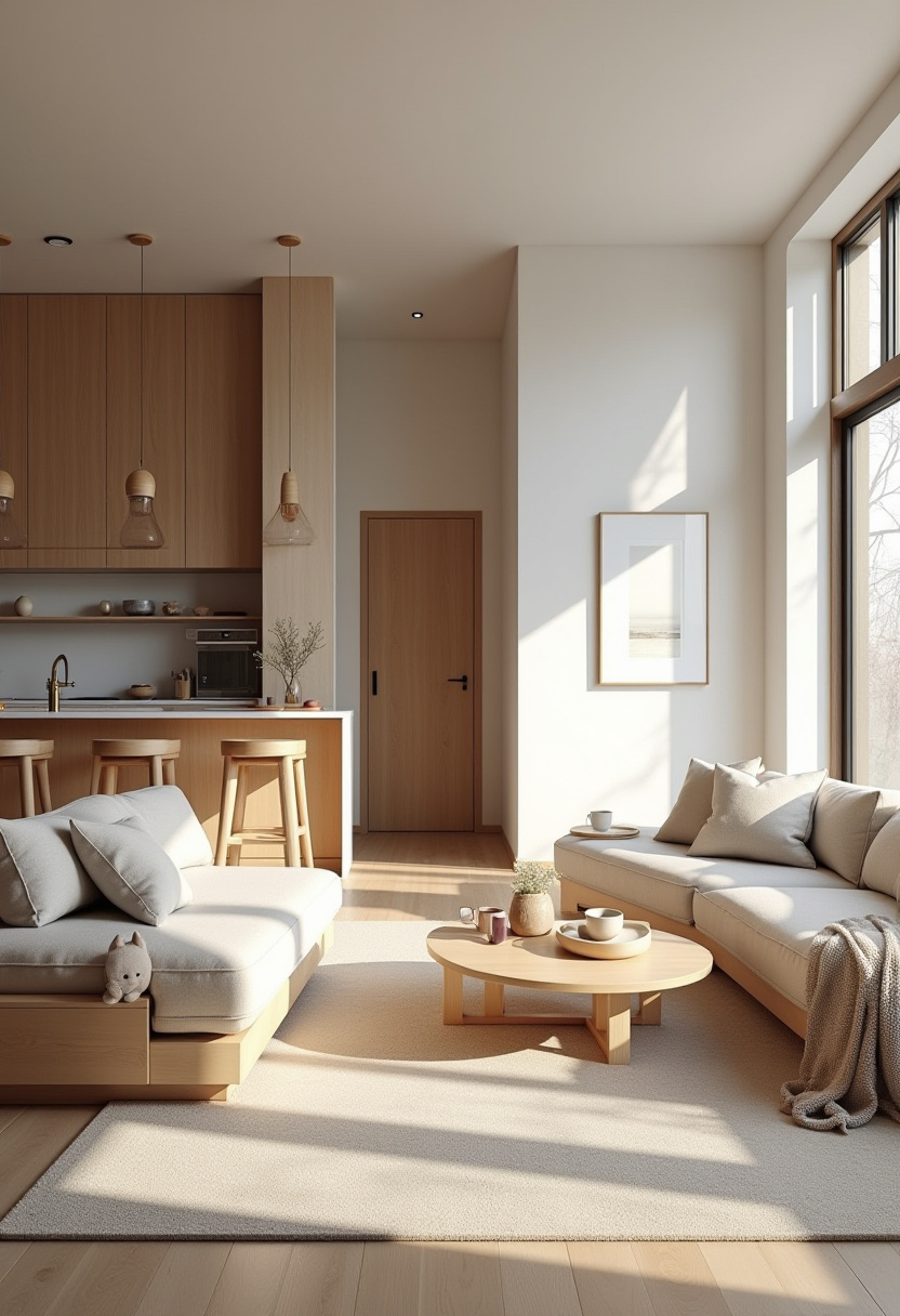 Craving a space that feels both calm and welcoming? This bright, minimalist living room features cozy sofas, a beautiful wooden coffee table, and light wood accents that add warmth without clutter. Sunlight pours in through large windows, creating an airy, inviting vibe—perfect for lovers of Scandinavian style and modern minimalism. Pin this serene setup for your home inspiration!
#MinimalistLivingRoom #ScandinavianDesign #LightWoodAccents #CozyModernHome #BrightInteriors #NeutralDecor #LivingRoomInspo