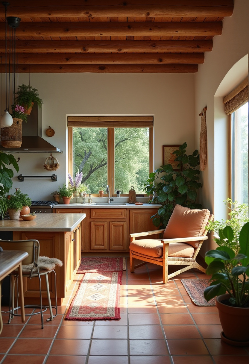 Love rustic charm with a touch of nature? This sunlit kitchen features exposed wooden beams, terracotta tile flooring, and lush green plants that bring the space to life. A cozy armchair and streaming natural light complete the inviting, lived-in feel—perfect for farmhouse style lovers and warm kitchen inspiration. Save this rustic beauty for your dream home board!
#RusticKitchen #FarmhouseStyle #TerracottaTiles #CozyHomeInspo #NaturalLightInteriors #KitchenDecorIdeas #WarmRusticVibes