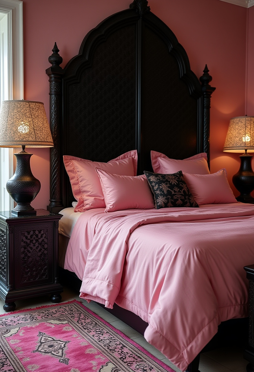 pink and black romantic bedroom 16