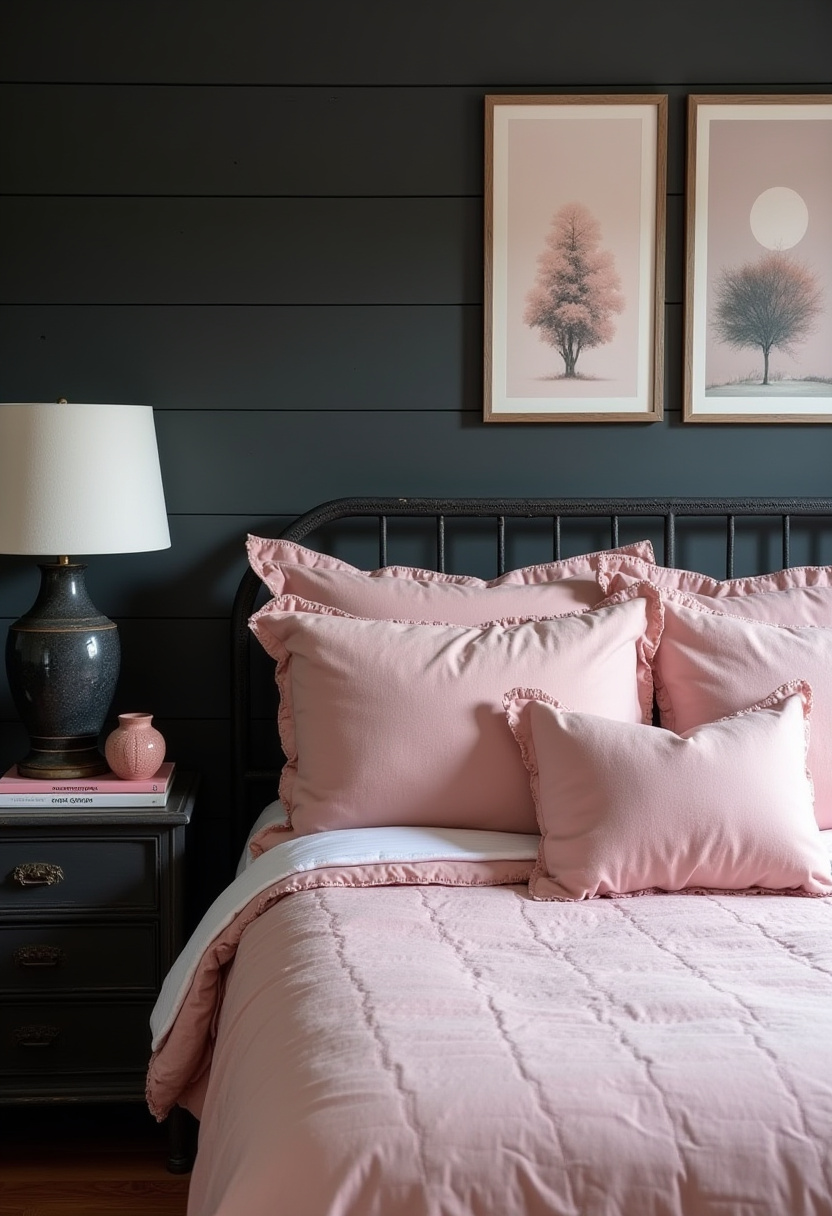 pink and black romantic bedroom 17