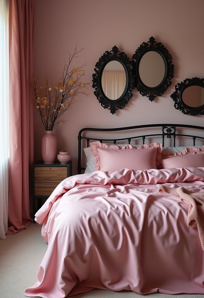 pink and black romantic bedroom 19