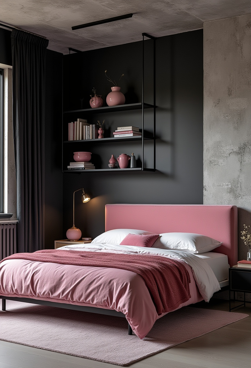 pink and black romantic bedroom 20