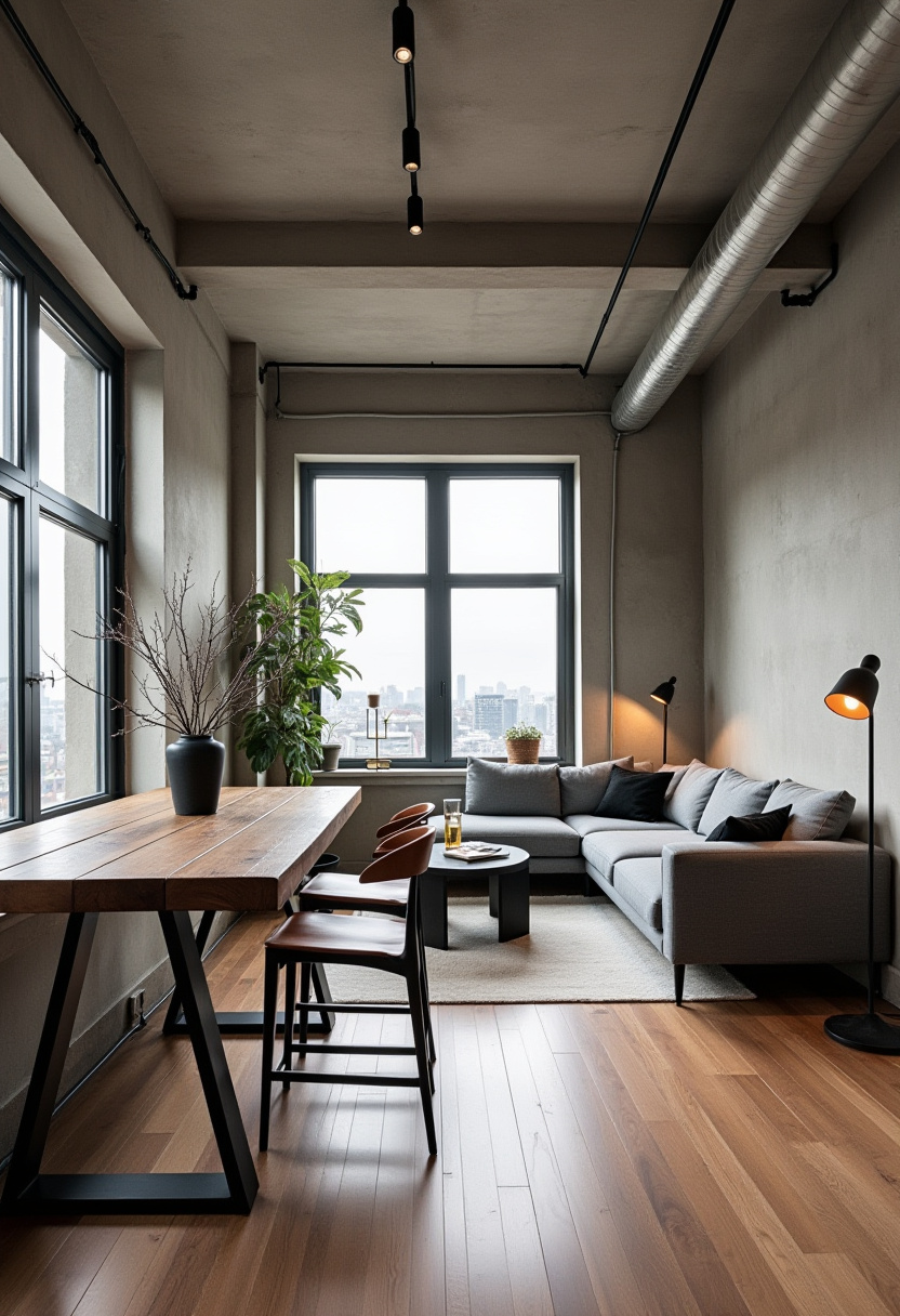 Experience urban comfort in this modern loft featuring a cozy gray sectional sofa, a warm wooden dining table, and stylish floor lamp. Expansive windows showcase stunning city views, creating a spacious and serene atmosphere—perfect for fans of industrial style, contemporary living, and bright interiors. ✨ Inspired to bring loft living to your home? Save this pin for your next design project!
#ModernLoft #CozyInteriors #IndustrialStyle #CityView #ContemporaryLiving #BrightSpaces #HomeDecorInspo #LoftLiving