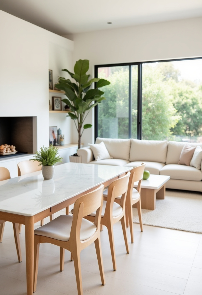 Create a calm and inviting modern living room with light wood furniture and a sleek marble dining table that adds a touch of elegance. A cozy beige sofa, lush green plants, and soft lighting complement the large window’s natural glow—perfect for fans of contemporary design, Scandinavian style, and warm, peaceful interiors. ✨ Inspired to refresh your space? Save this pin for your next home makeover!
#ModernLivingRoom #ScandinavianStyle #CalmInteriors #MarbleDiningTable #CozySpaces #NaturalLight #HomeDecorInspo #ContemporaryDesign
