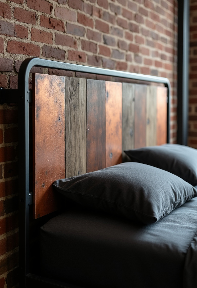 Drawn to raw, cozy aesthetics? This industrial-style bedroom features a rustic wooden headboard with rich paneling set against an exposed brick wall, while dark gray pillows add warmth and texture. Perfect for lovers of edgy charm and cozy urban vibes. Pin this look for bold bedroom inspiration!
#IndustrialBedroom #ExposedBrickWall #RusticHeadboard #UrbanLoftStyle #CozyDarkTones #ModernRusticDecor #BedroomInspo