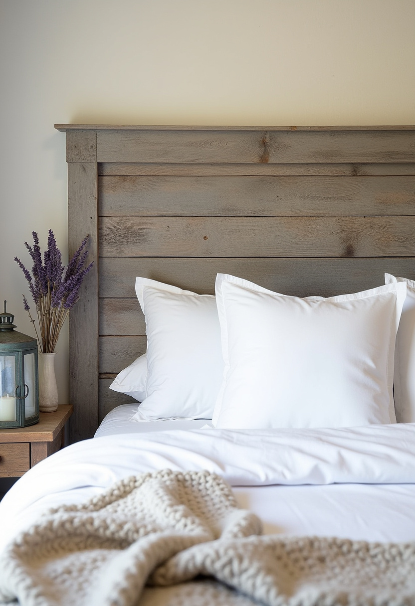 Love rustic charm with a calming touch? This cozy bedroom features a rustic wooden headboard, soft white pillows, and a knitted beige blanket for layered warmth. A lantern and a vase of lavender add peaceful, farmhouse-inspired accents. Save this tranquil scene for your rustic bedroom board!
#RusticBedroom #CozyHomeVibes #WoodHeadboard #NeutralBedding #LavenderDecor #FarmhouseStyle #BedroomInspo