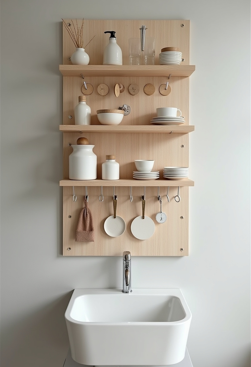 Achieve a minimalist kitchen vibe with wooden shelves above a white sink holding ceramics and bottles. Neutral tones create a tidy, calming space perfect for everyday use. Save this for clean and simple kitchen decor inspiration!
#MinimalistKitchen #WoodenShelves #KitchenDecor #NeutralTones #OrganizedSpace