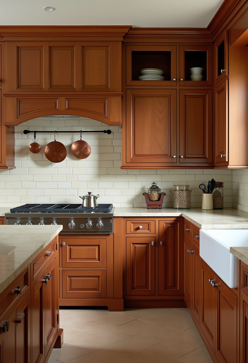 warm toned wood kitchen cabinets 11