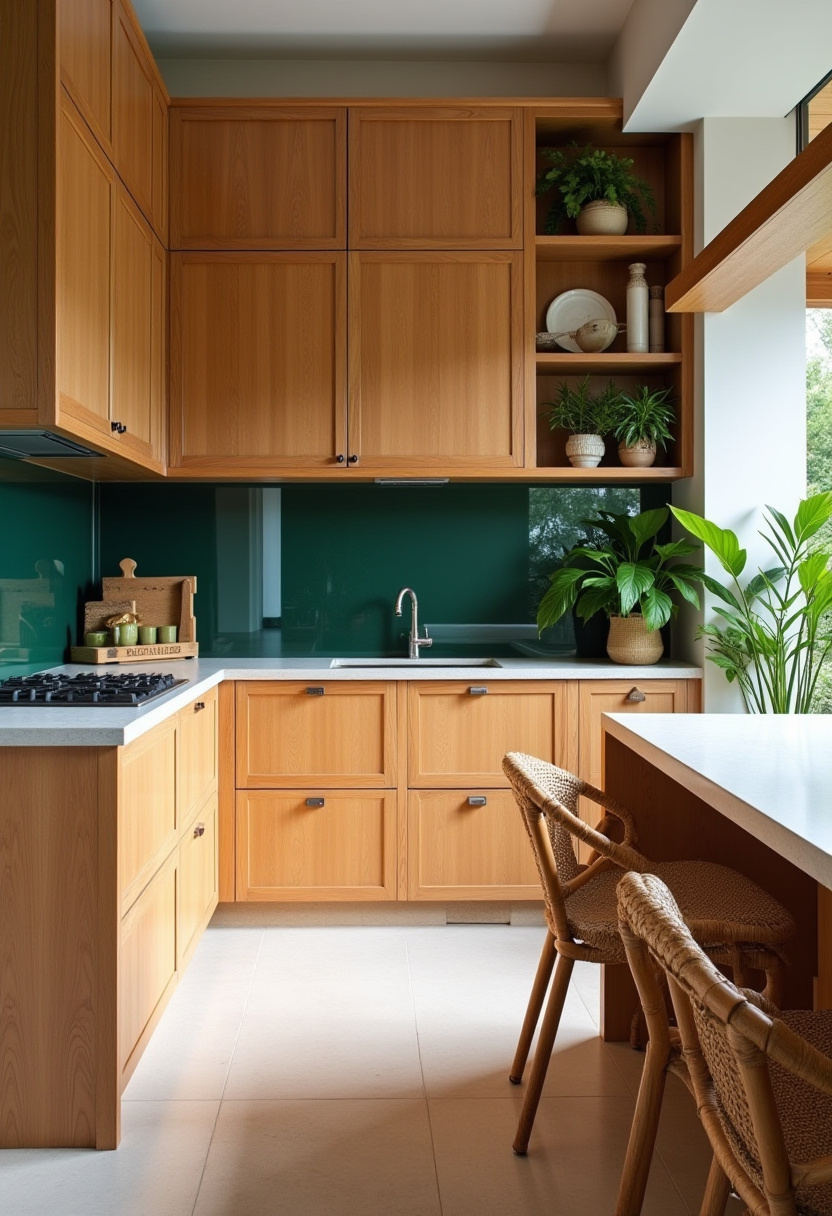 warm toned wood kitchen cabinets 13