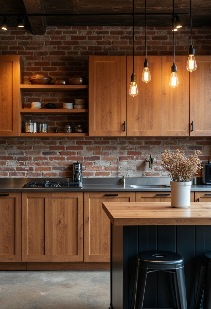 warm toned wood kitchen cabinets 14
