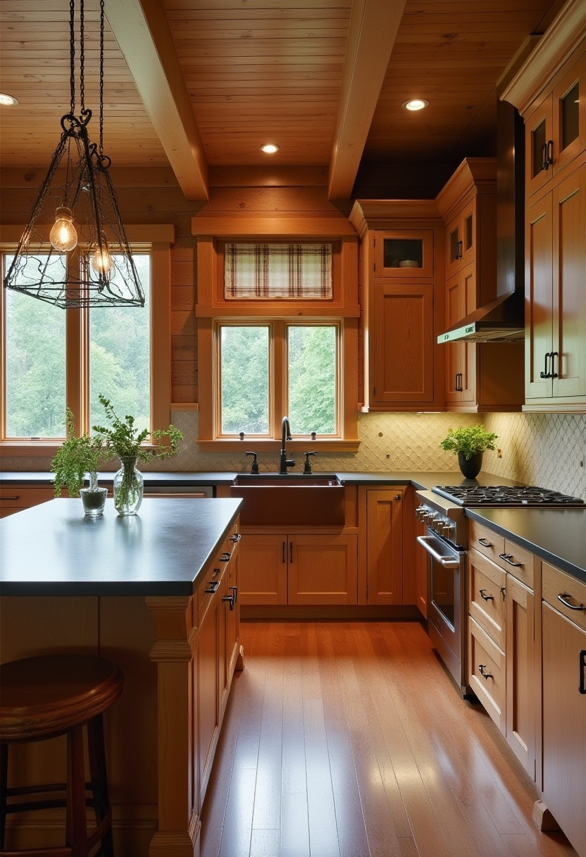 warm toned wood kitchen cabinets 17