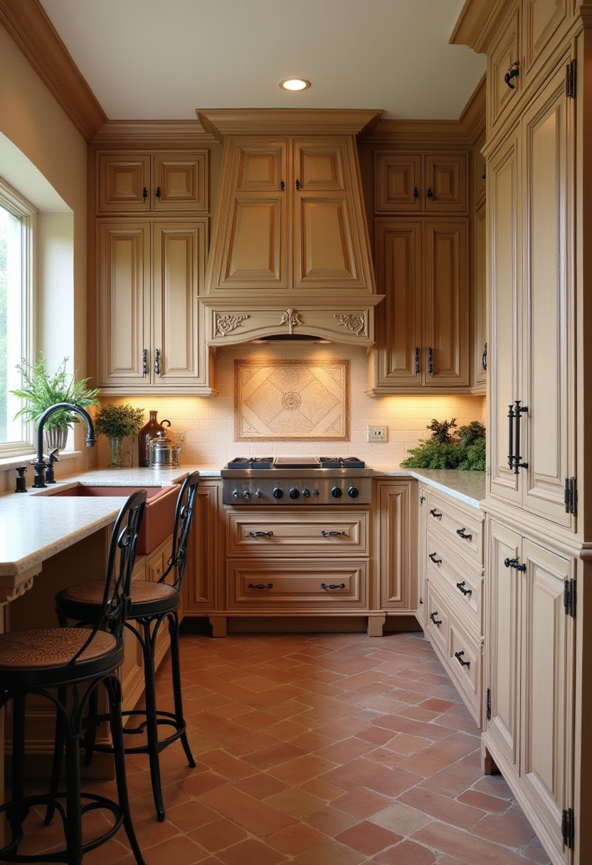 warm toned wood kitchen cabinets 7